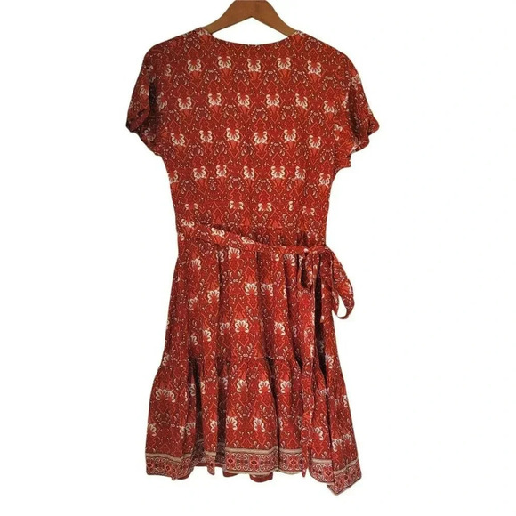 Zesica V Neck Dress Wrap Summer Boho Mini Print Dress Beach Casual Floral Size S - Picture 9 of 12